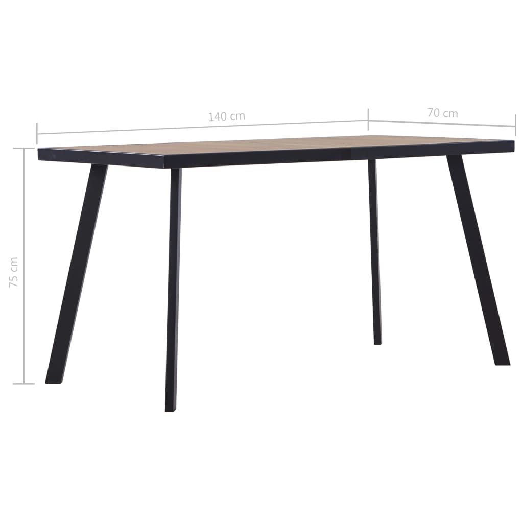 vidaXL Dining Table Light Wood and Black 140x70x75 cm MDF