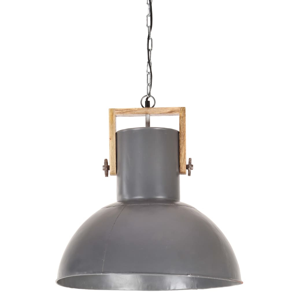 vidaXL Industrial Hanging Lamp 25 W Grey Round Mango Wood 52 cm E27