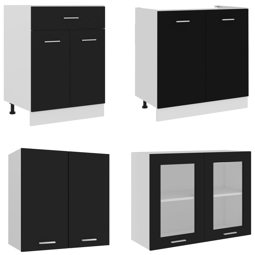 vidaXL 4 Piece Kitchen Cabinet Set Black Engineered Wood