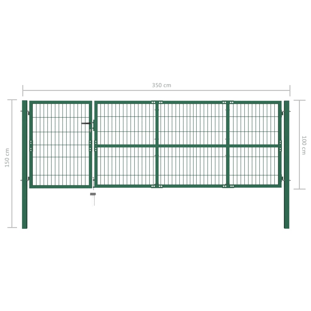 vidaXL Garden Fence Gate with Posts 350x100 cm Steel Green
