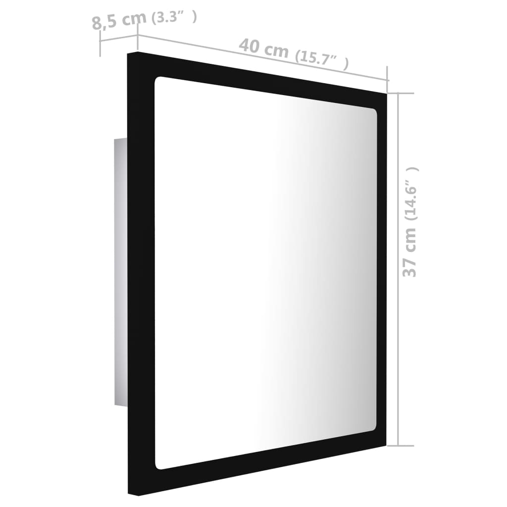 vidaXL LED Bathroom Mirror Black 40x8.5x37 cm Acrylic