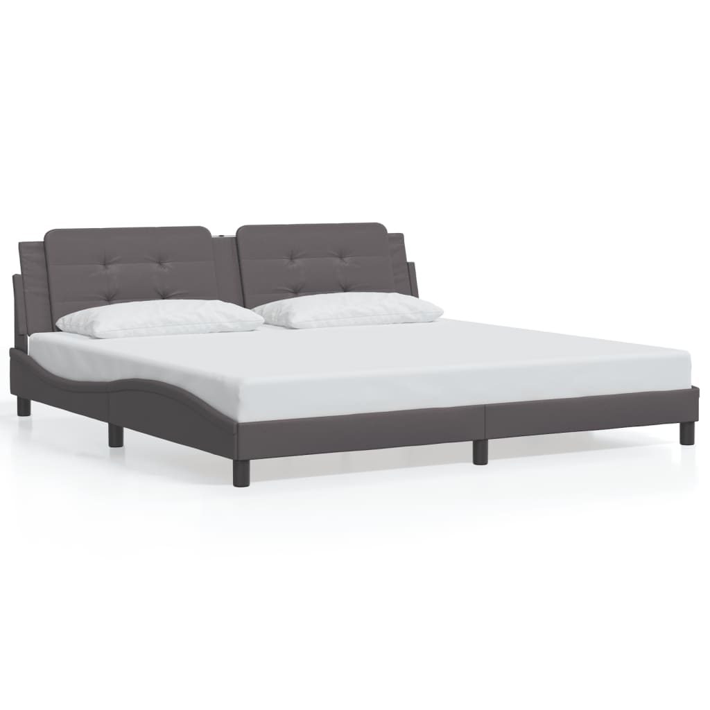 vidaXL Bed Frame with LED Lights Grey 200x200 cm Faux Leather