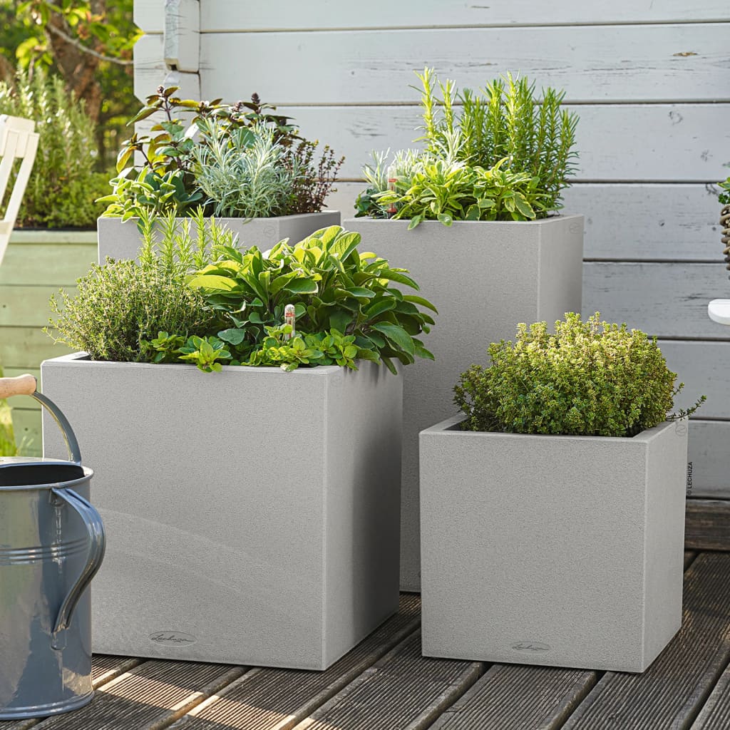 LECHUZA Planter CANTO Stone 30 Low ALL-IN-ONE Stone Grey