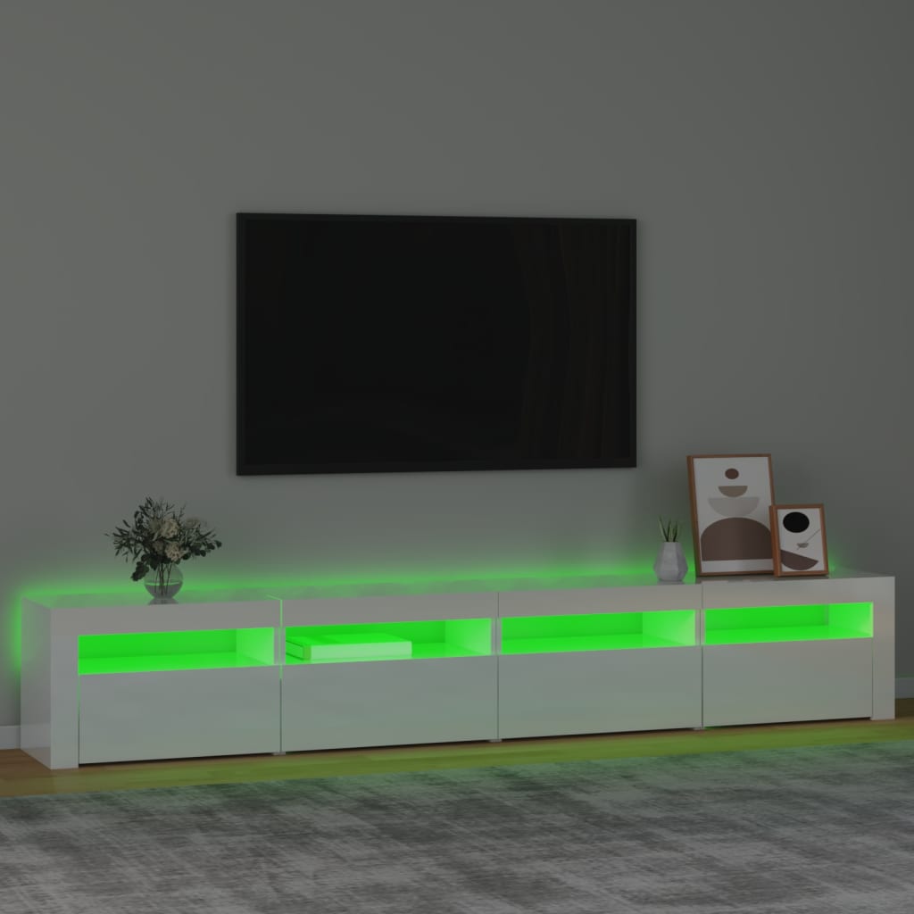 vidaXL TV Cabinet with LED Lights High Gloss White 240x35x40 cm