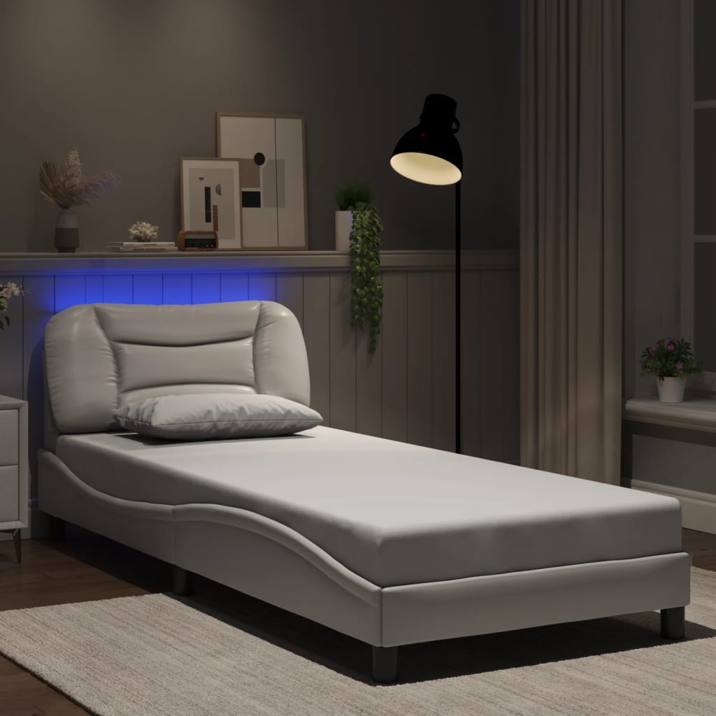 vidaXL Bed Frame with LED Lights White 80x200 cm Faux Leather