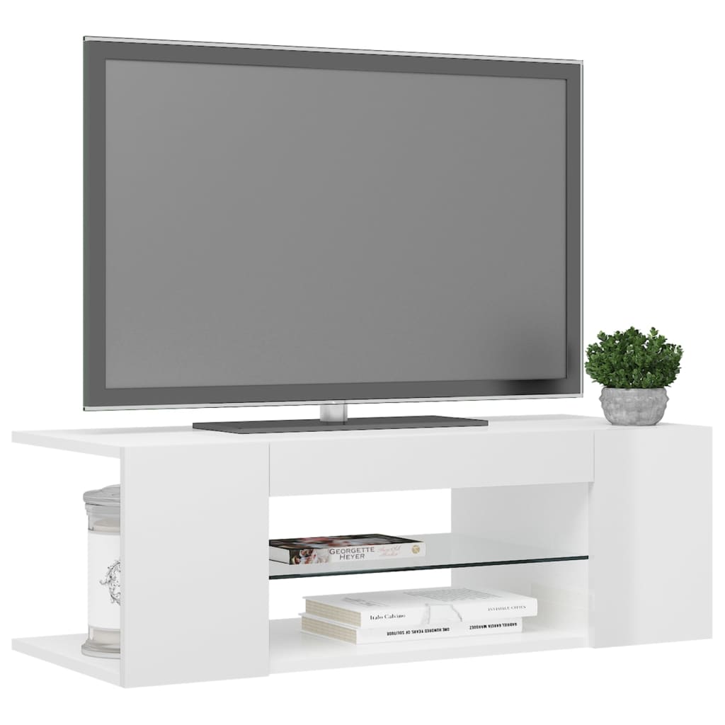 vidaXL TV Cabinet with LED Lights High Gloss White 90x39x30 cm