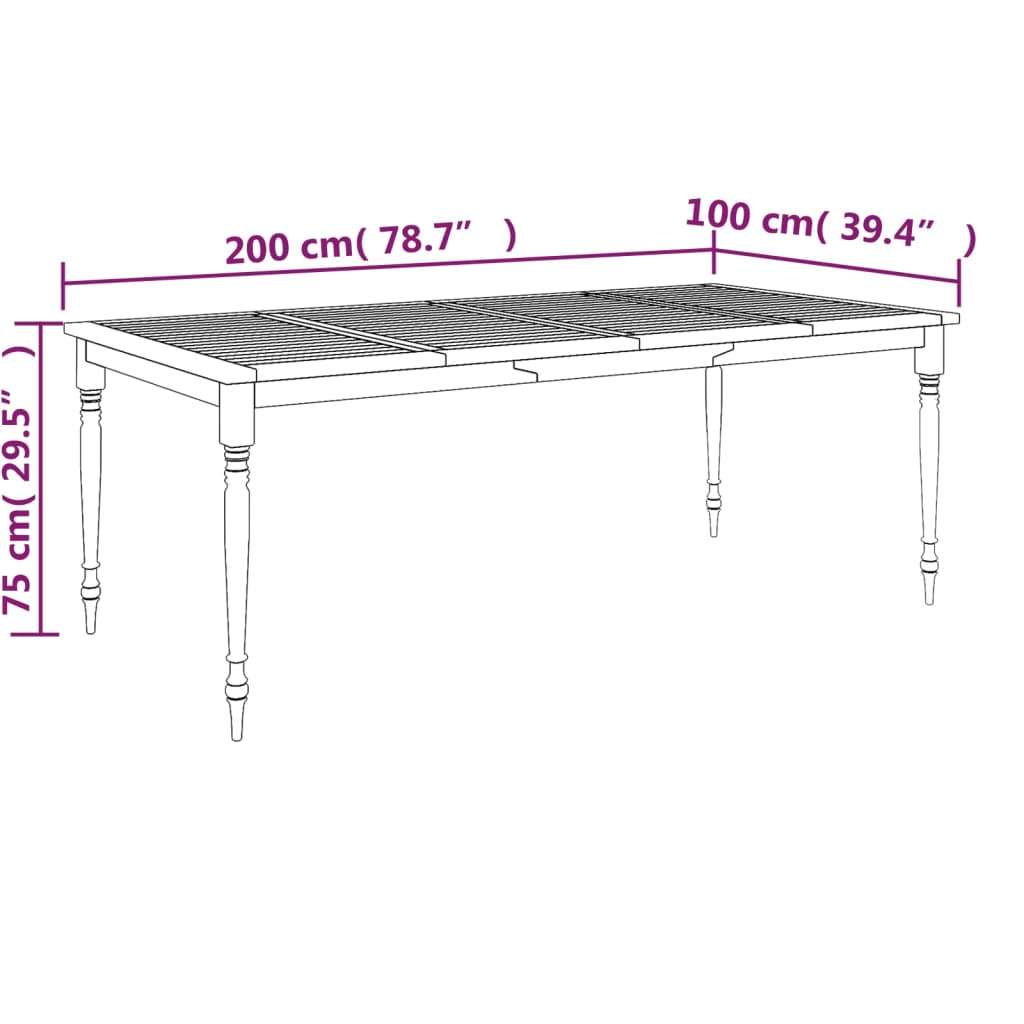 vidaXL Batavia Table 200x100x75 cm Solid Wood Teak