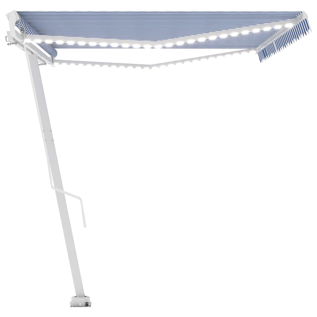 vidaXL Manual Retractable Awning with LED 500x350 cm Blue and White