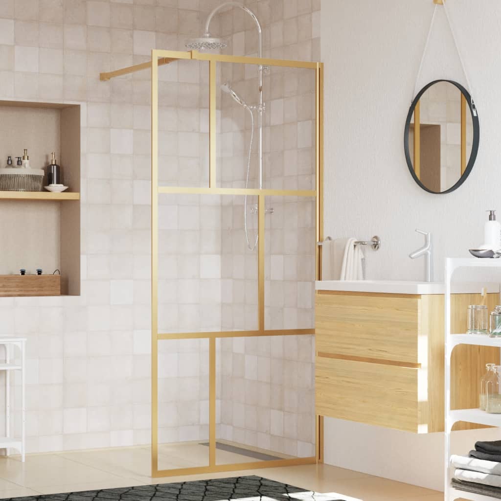 vidaXL Walk-in Shower Wall with Clear ESG Glass Gold 90x195 cm