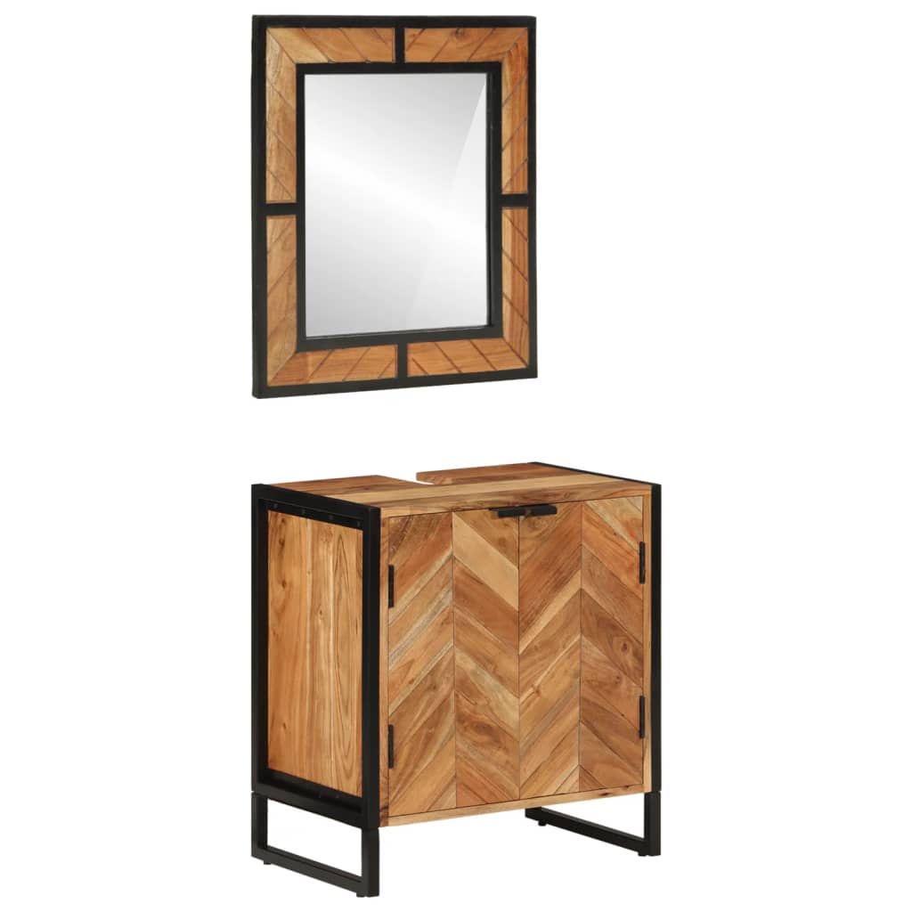 vidaXL 2 Piece Bathroom Furniture Set Iron and Solid Wood Acacia