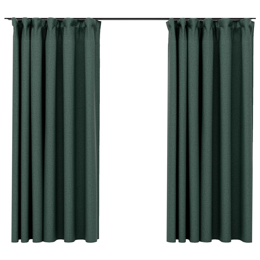 vidaXL Linen-Look Blackout Curtains with Hooks 2 pcs Green 140x175 cm