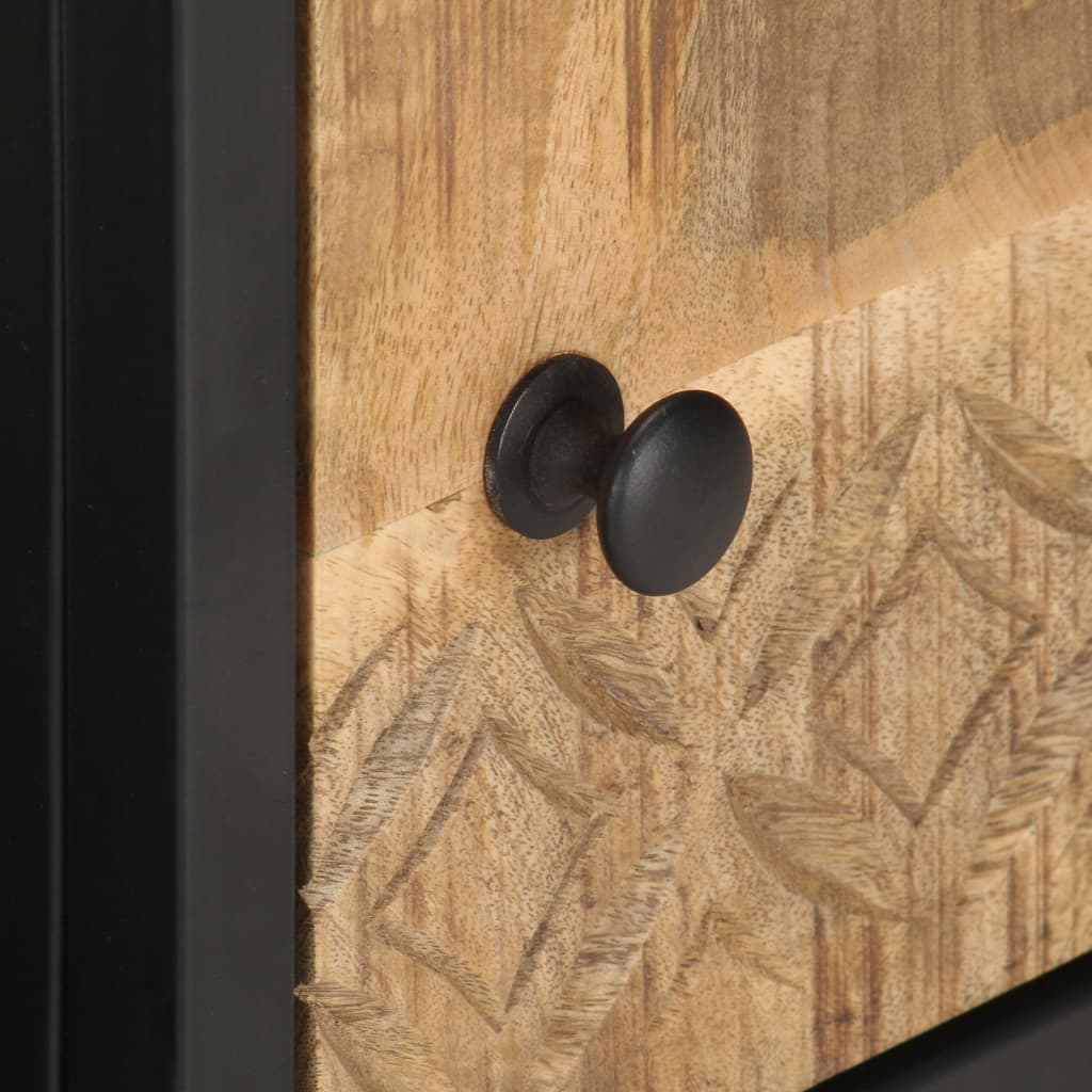 vidaXL TV Cabinet with Carved Door 90x30x40 cm Rough Mango Wood