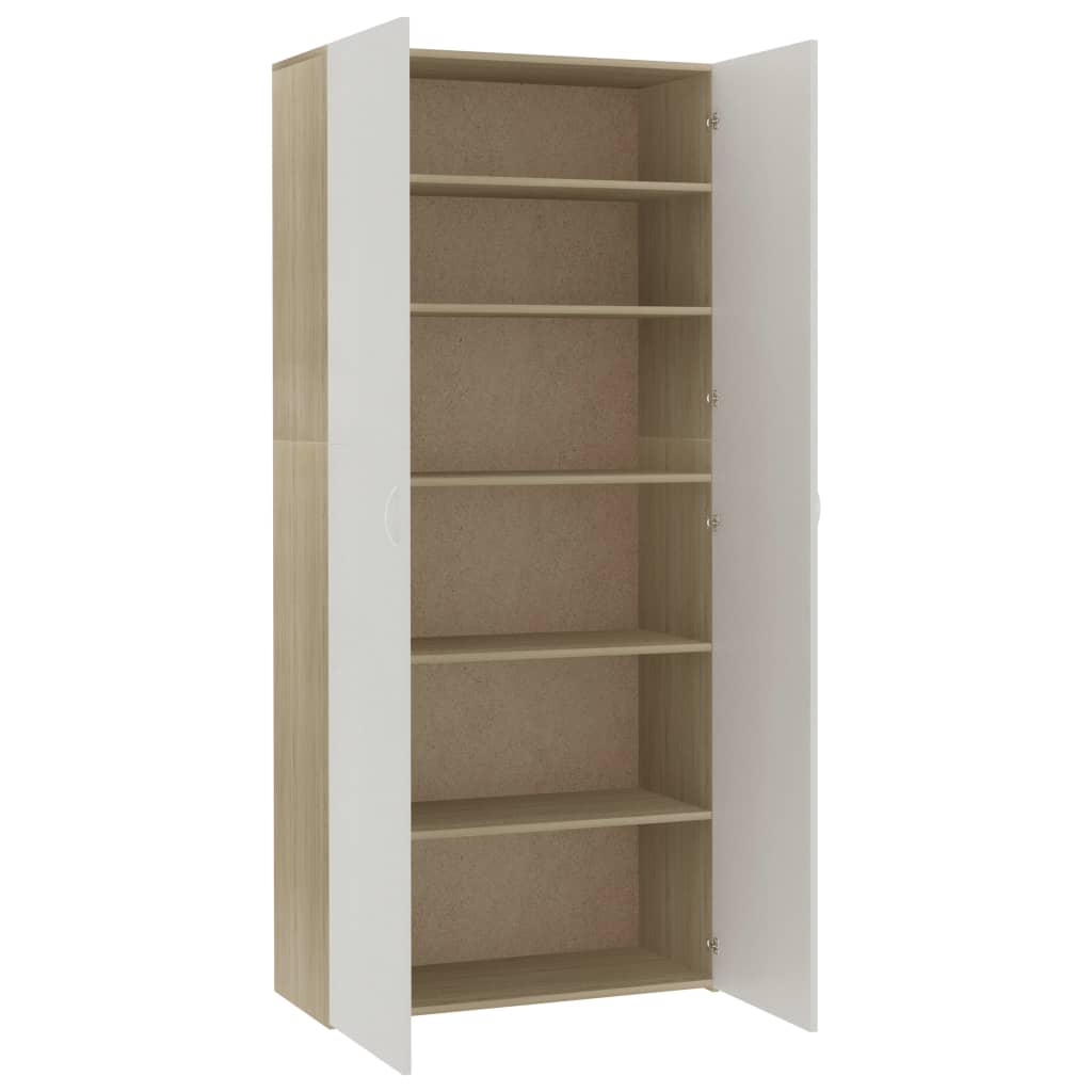 vidaXL Shoe Cabinet White and Sonoma Oak 80x35.5x180 cm Engineered Wood