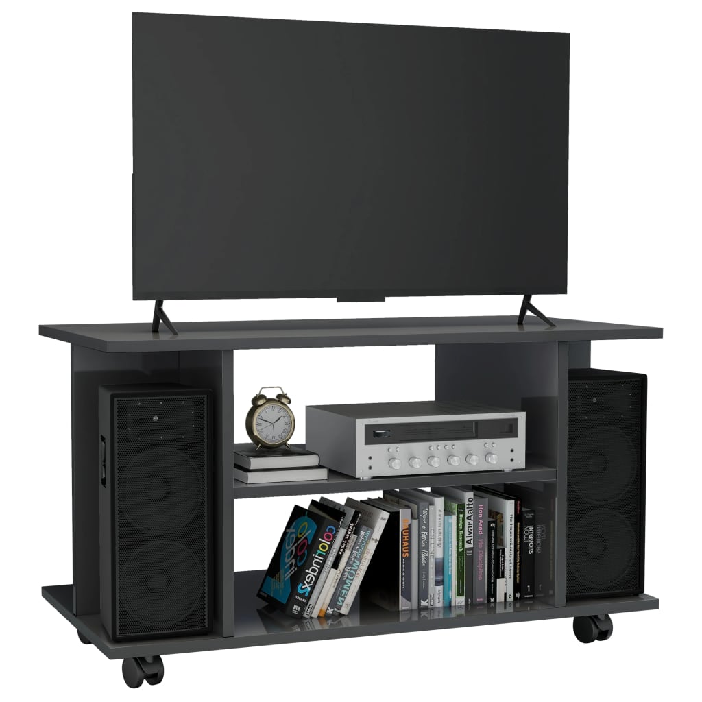 vidaXL TV Cabinet with Castors High Gloss Grey 80x40x45 cm Engineered Wood