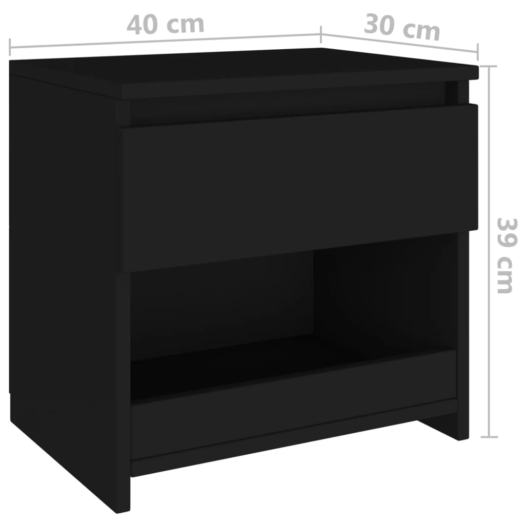 vidaXL Bedside Cabinet Black 40x30x39 cm Engineered Wood