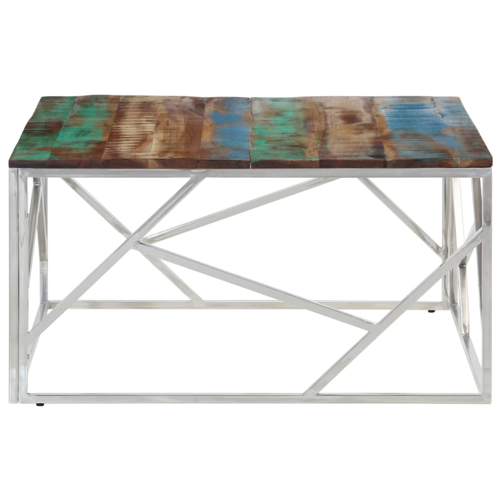 vidaXL Coffee Table Silver Stainless Steel and Solid Reclaimed Wood