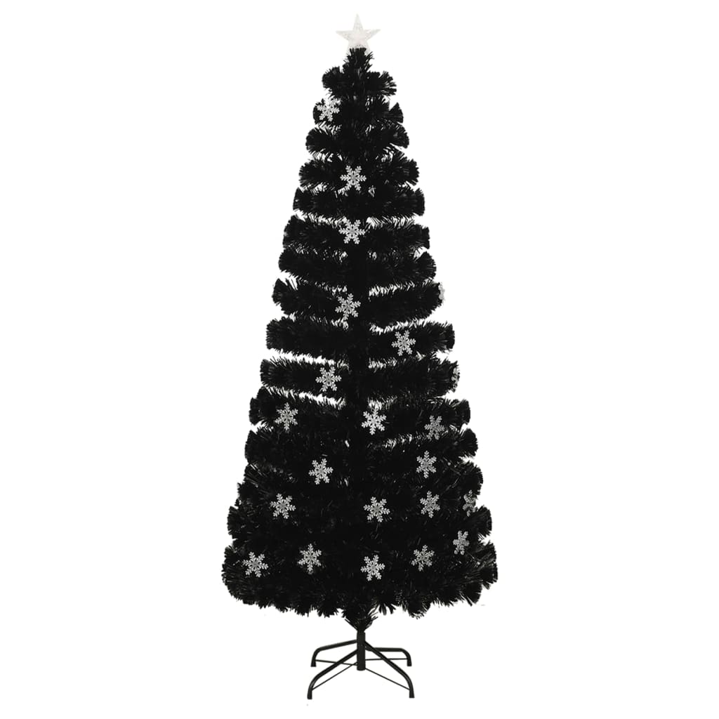 vidaXL Christmas Tree with LED Snowflakes Black 210 cm Fibre Optic