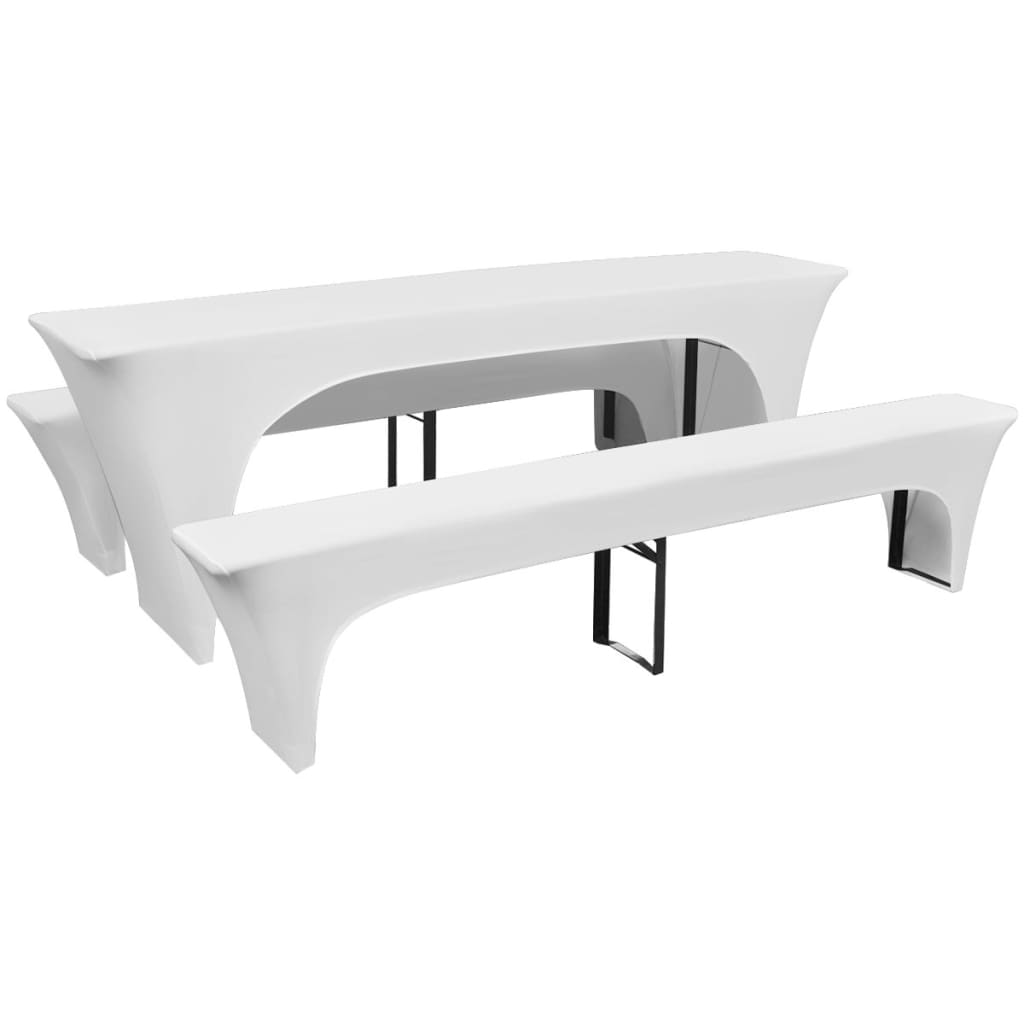 3 Slipcovers for Beer Table and Benches Stretch White 220 x 70 x 80 cm