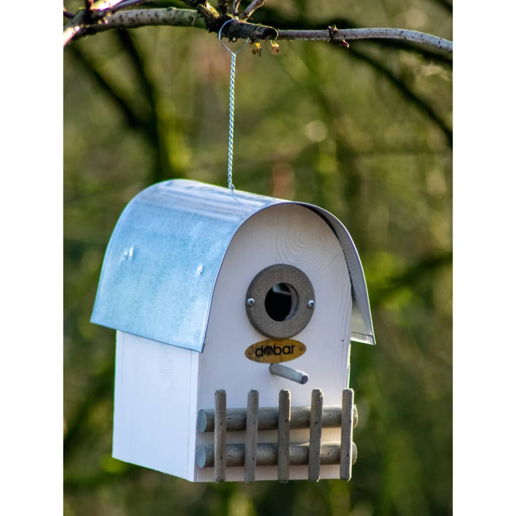 dobar Bird Nesting Box "Ivory" with Zinc Rounded Roof White and Silver
