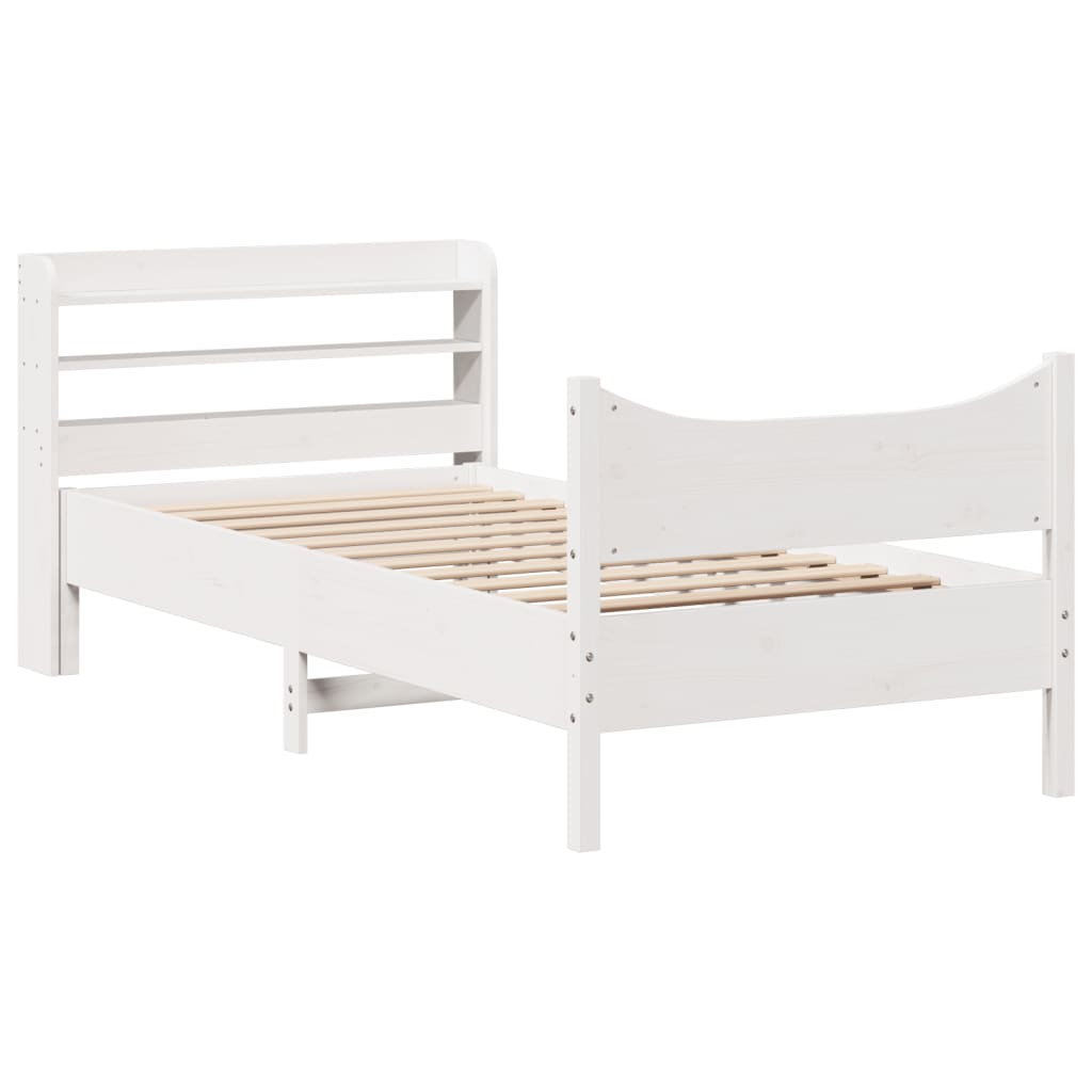 vidaXL Bed Frame with Headboard White 90x190 cm Single Solid Wood Pine ...