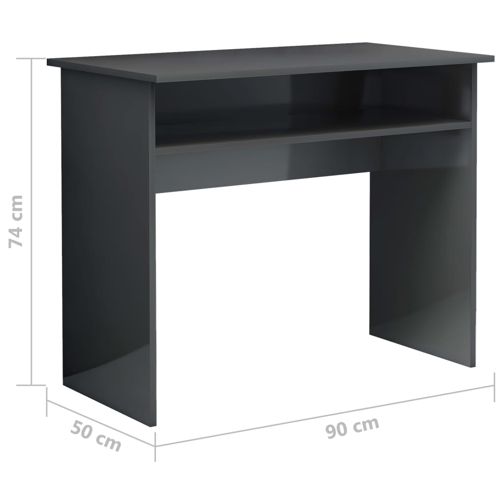 vidaXL Desk High Gloss Grey 90x50x74 cm Engineered Wood