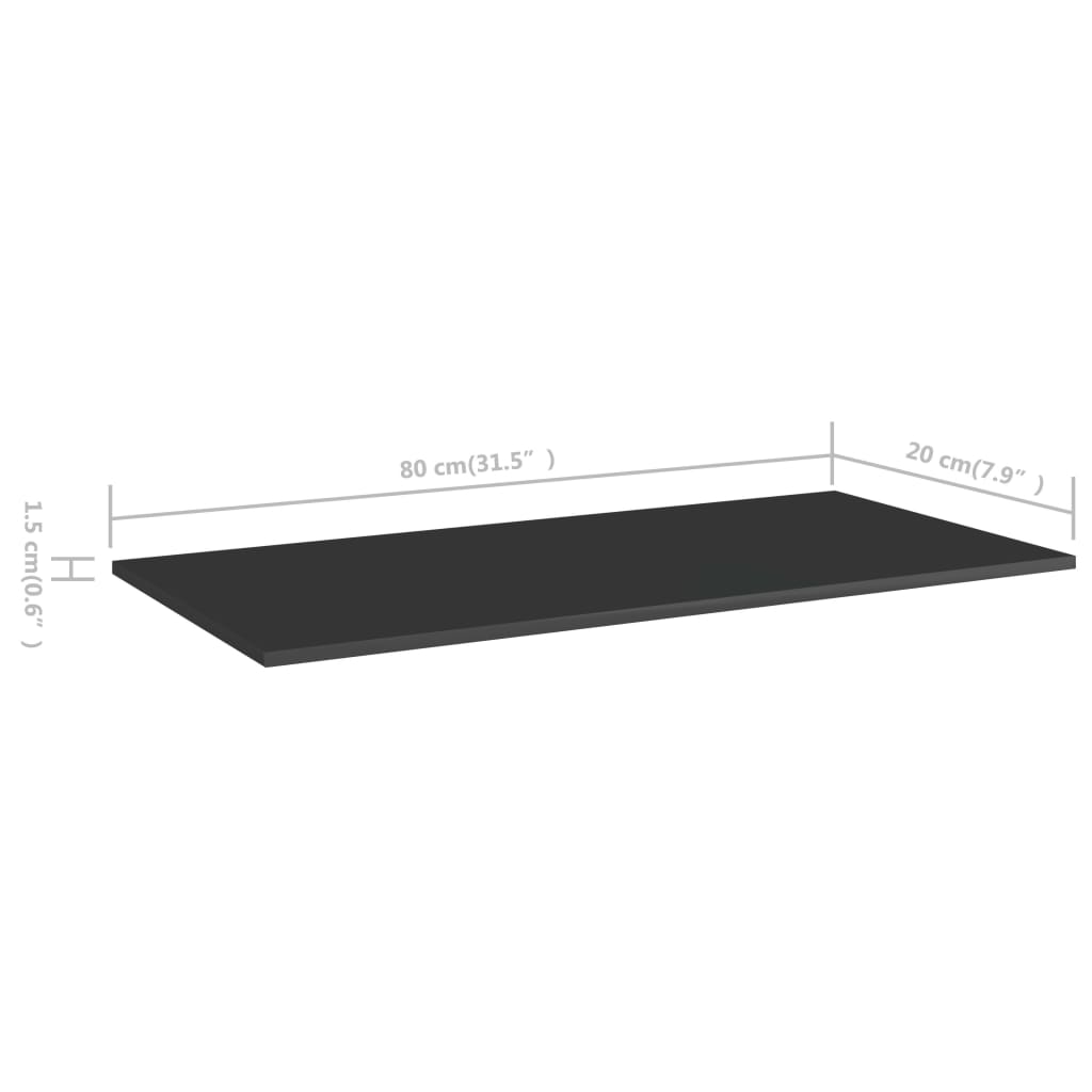 vidaXL Bookshelf Boards 8 pcs High Gloss Black 80x20x1.5 cm Engineered Wood