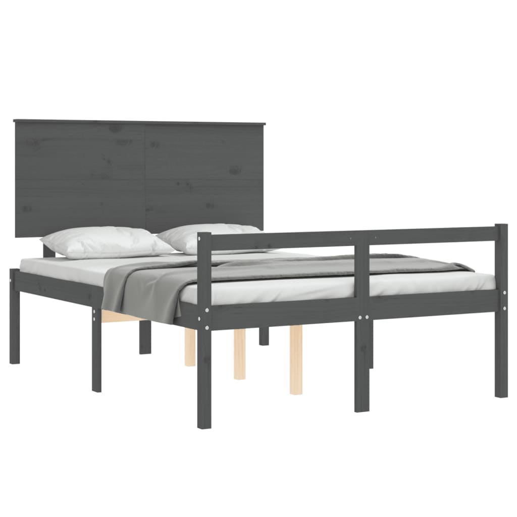 vidaXL Bed Frame with Headboard Grey 140x200 cm Solid Wood