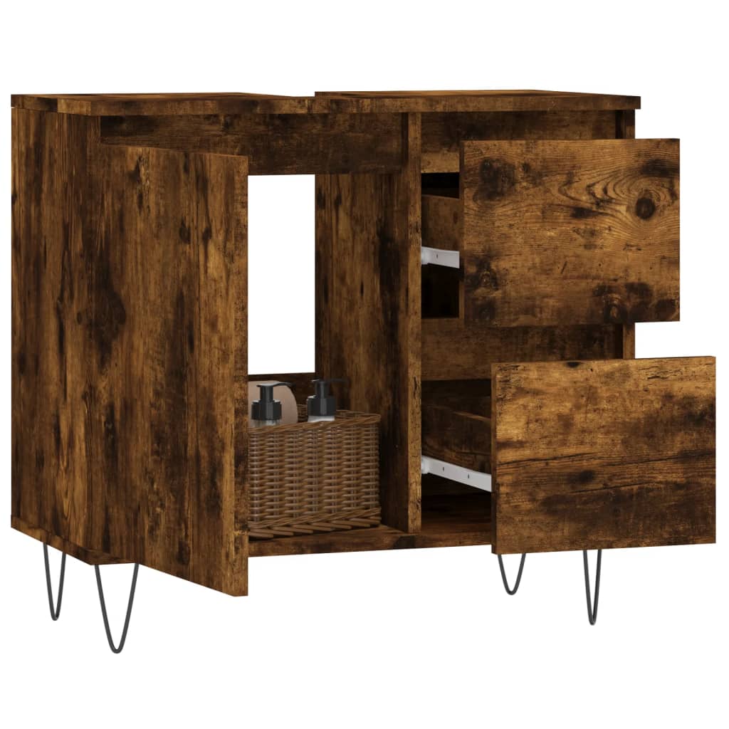 vidaXL Bathroom Cabinet Smoked Oak 65x33x60 cm Engineered Wood