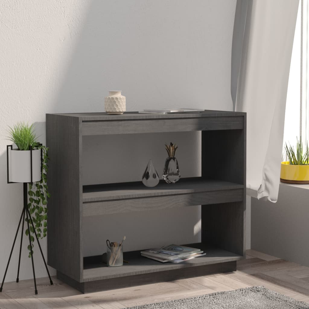 vidaXL Book Cabinet Grey 80x35x71 cm Solid Pinewood