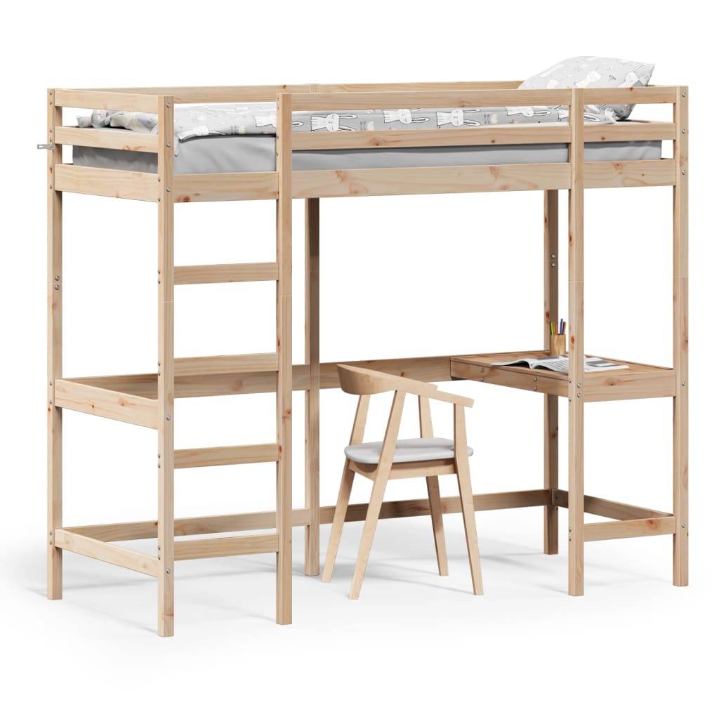 vidaXL Loft Bed with Desk 75x190 cm Solid Wood Pine