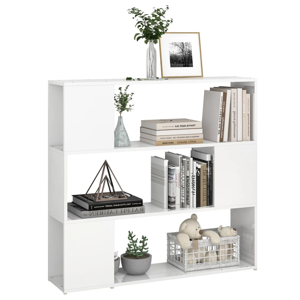 vidaXL Book Cabinet Room Divider High Gloss White 100x24x94 cm