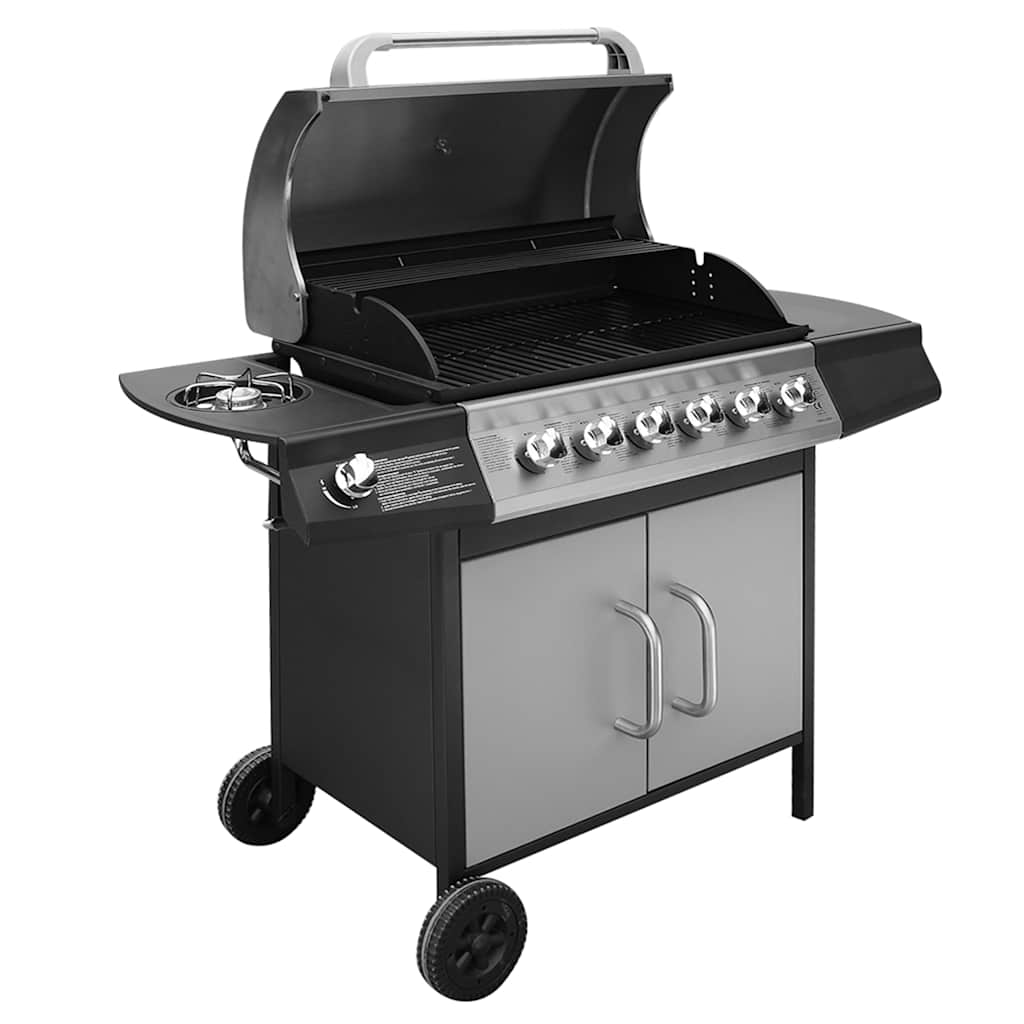 vidaXL Gas Barbecue Grill 6+1 Cooking Zone Black and Silver vidaXL.co.uk