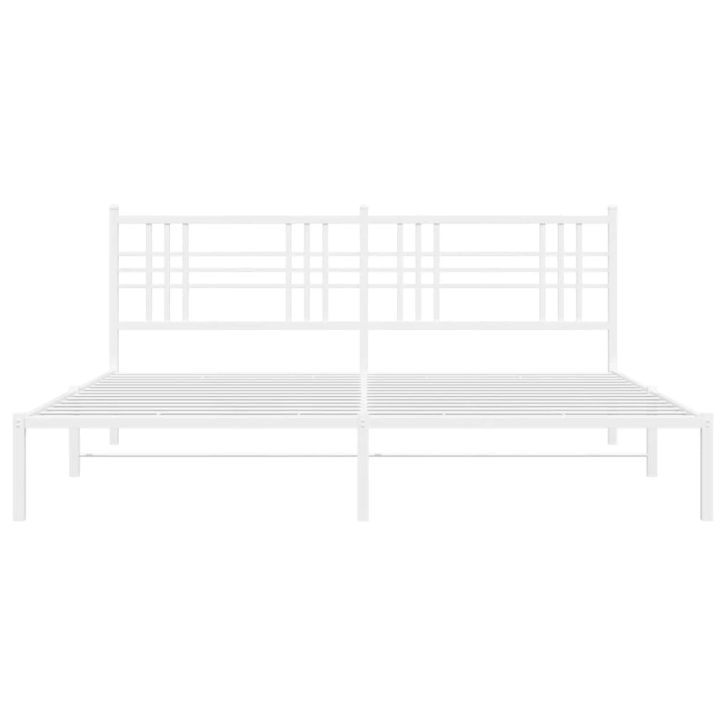 vidaXL Metal Bed Frame with Headboard White 193x203 cm