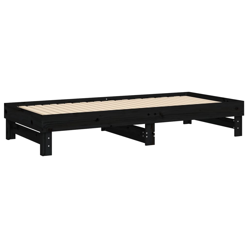 vidaXL Pull-out Day Bed Black 2x(100x200) cm Solid Wood Pine