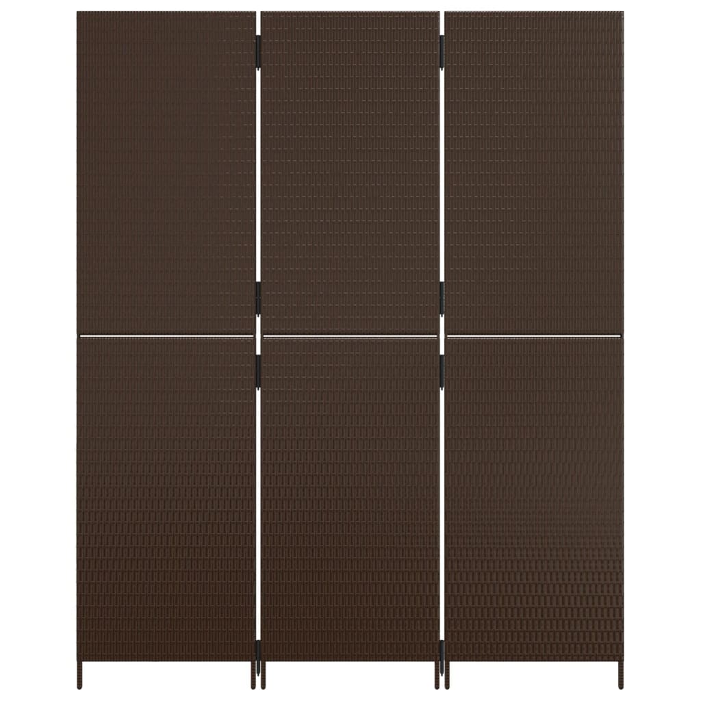 vidaXL Room Divider 3 Panels Brown Poly Rattan