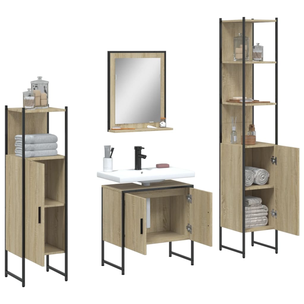 vidaXL 4 Piece Bathroom Cabinet Set Sonoma Oak Engineered Wood