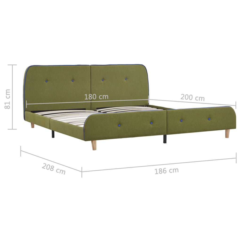 vidaXL Bed Frame Green Fabric 180x200 cm Super King