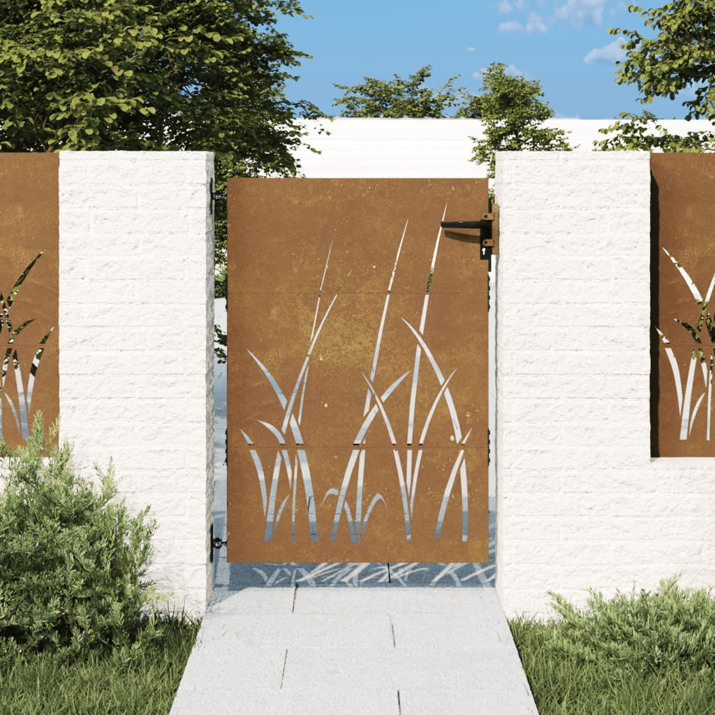 vidaXL Garden Gate 85x125 cm Corten Steel Grass Design