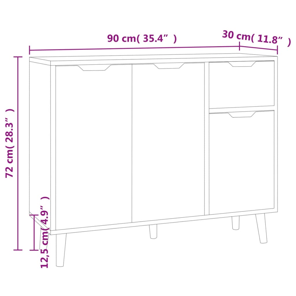 vidaXL Sideboard White 90x30x72 cm Engineered Wood