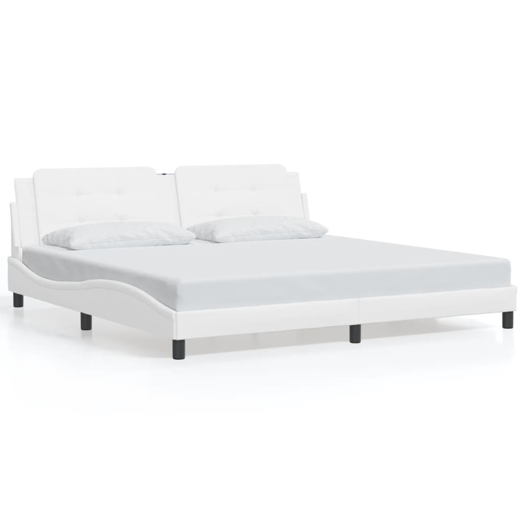 vidaXL Bed Frame with Headboard White 200x200 cm Faux Leather