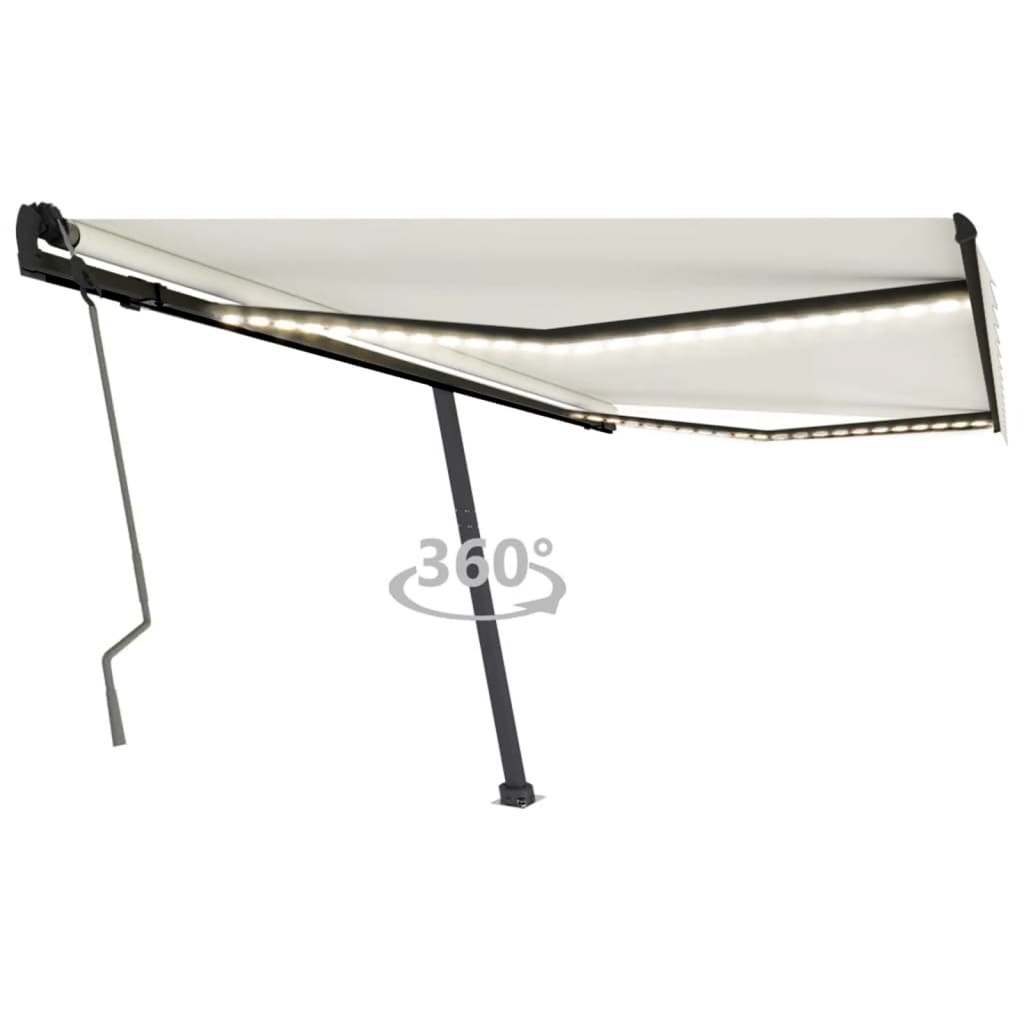 vidaXL Manual Retractable Awning with LED 450x300 cm Cream