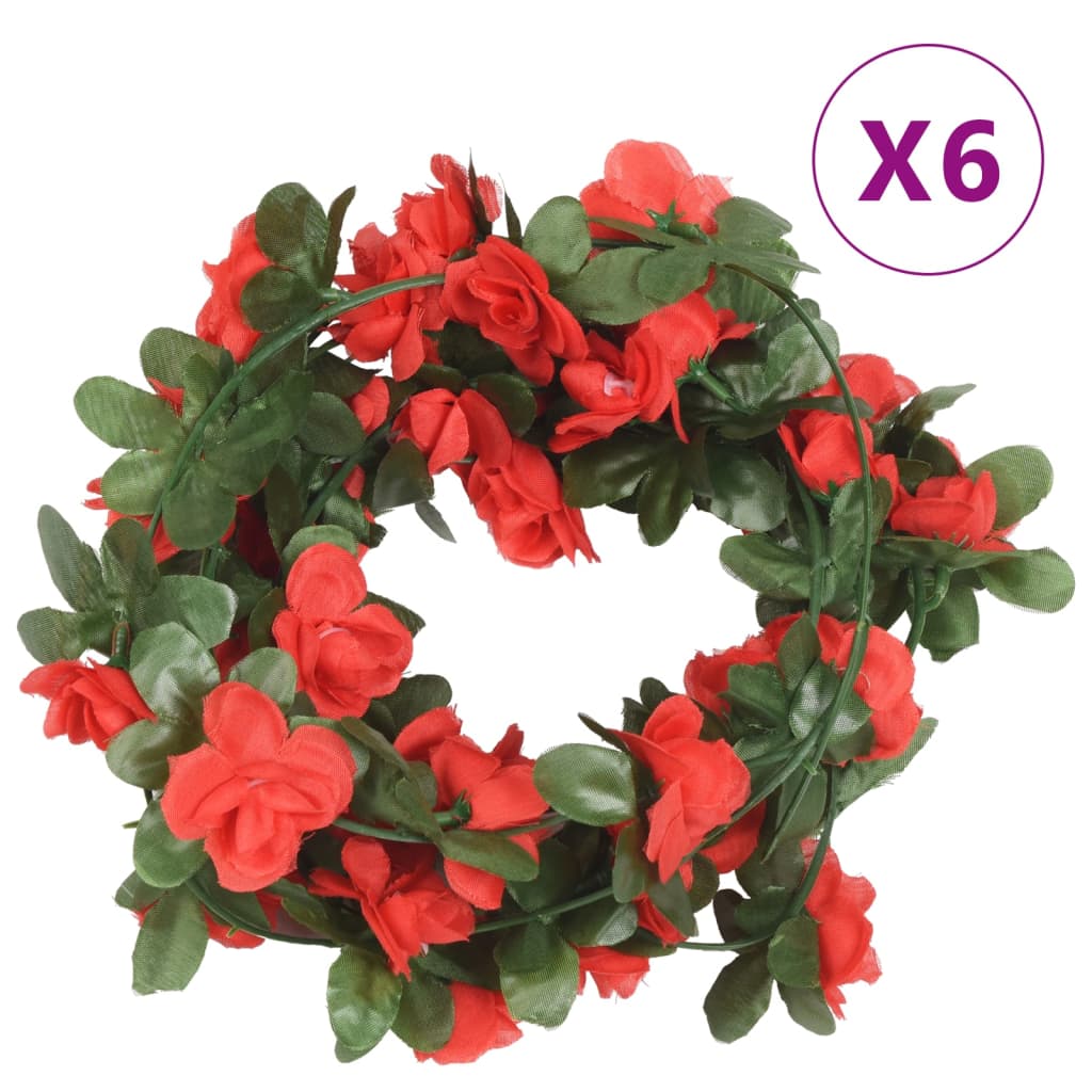 vidaXL Artificial Flower Garlands 6 pcs Spring Red 250 cm