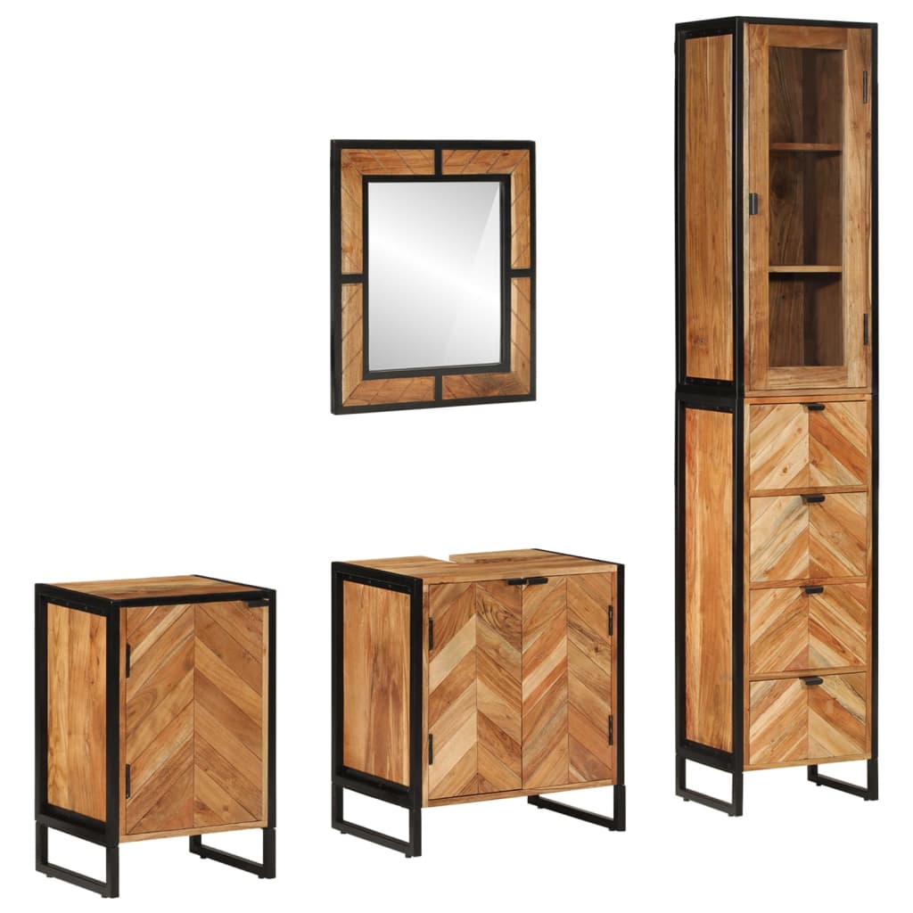 vidaXL 4 Piece Bathroom Furniture Set Iron and Solid Wood Acacia