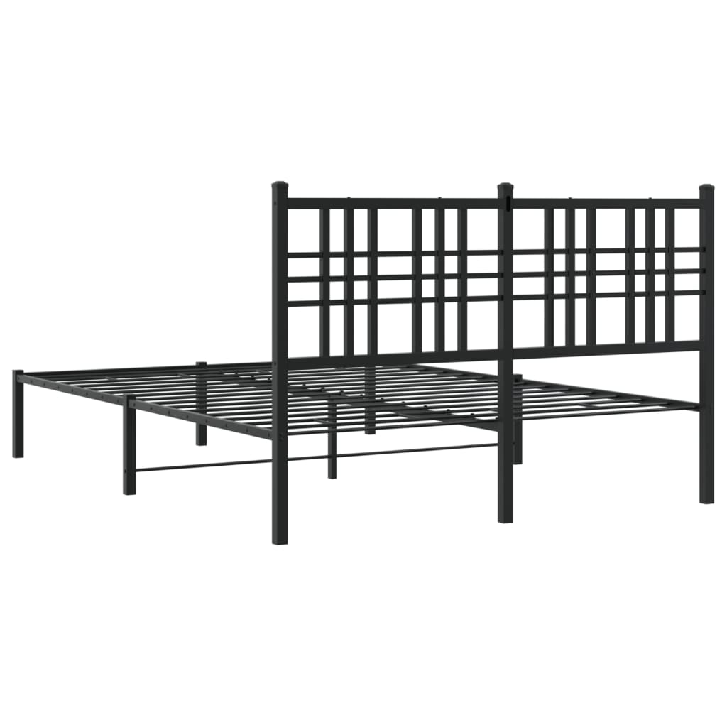 vidaXL Metal Bed Frame with Headboard Black 140x200 cm
