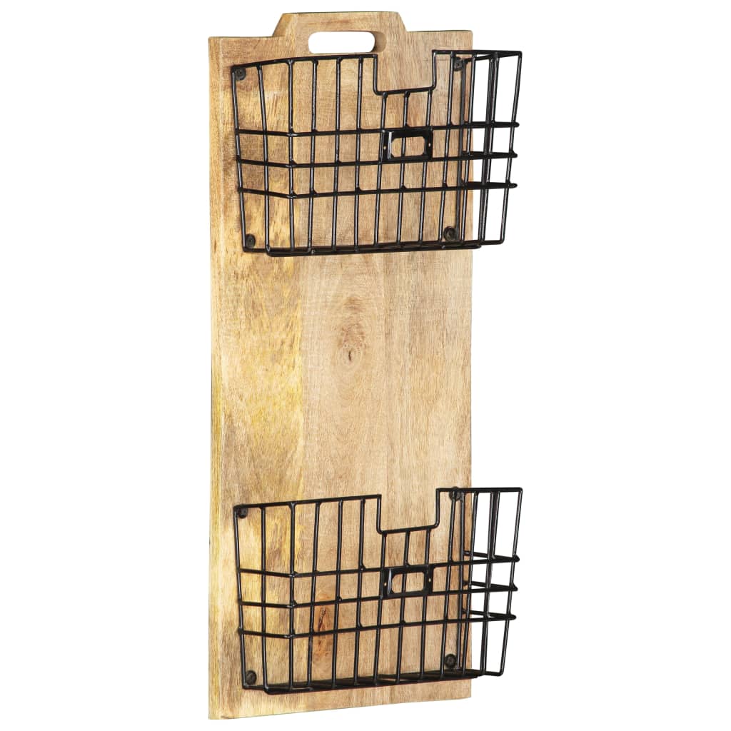 vidaXL Wall-mounted Magazine Rack 33x10x67 cm Solid Rough Mango Wood