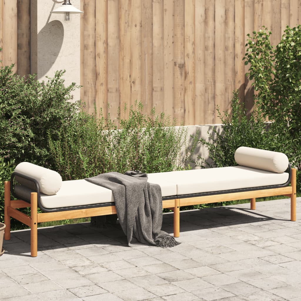 vidaXL Garden Bench with Cushion Black Poly Rattan Acacia