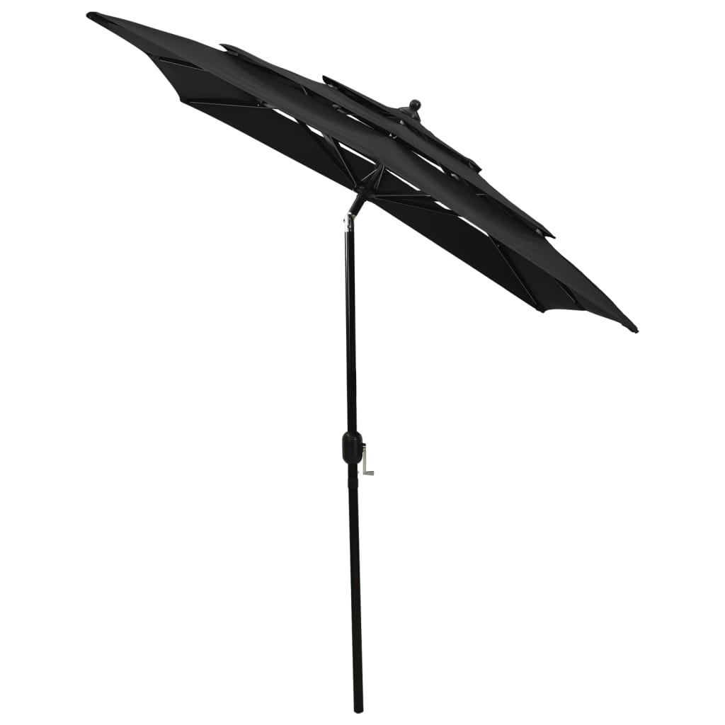 vidaXL 3-Tier Parasol with Aluminium Pole Black 2x2 m