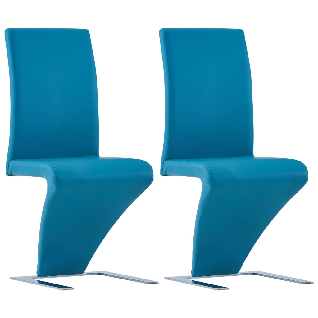 vidaXL Dining Chairs with Zigzag Shape 2 pcs Blue Faux Leather