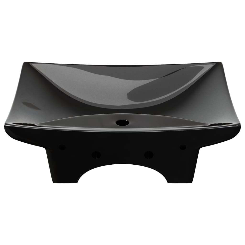Black Luxury Ceramic Basin Rectangular with Overflow & Faucet Hole