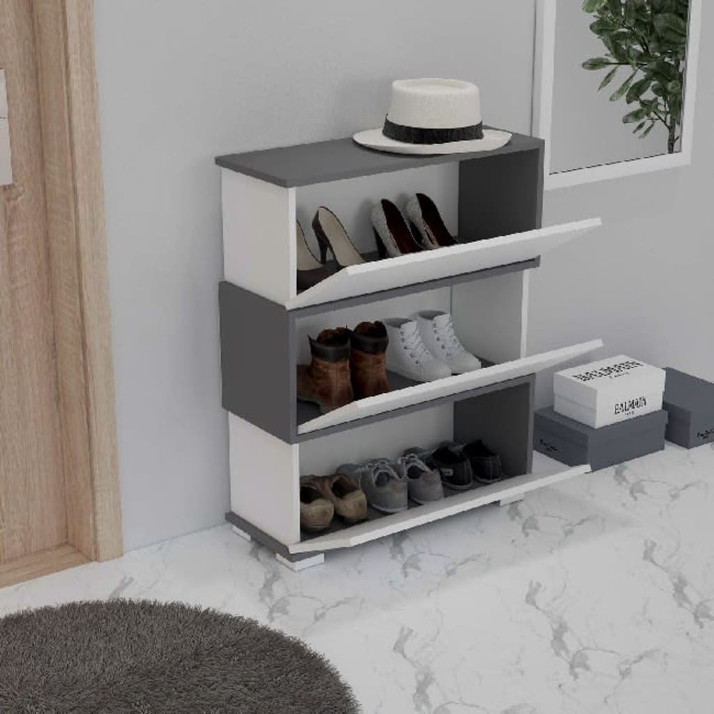 Homemania Shoe Cabinet Zigzag 75x30x95 cm White and Anthracite